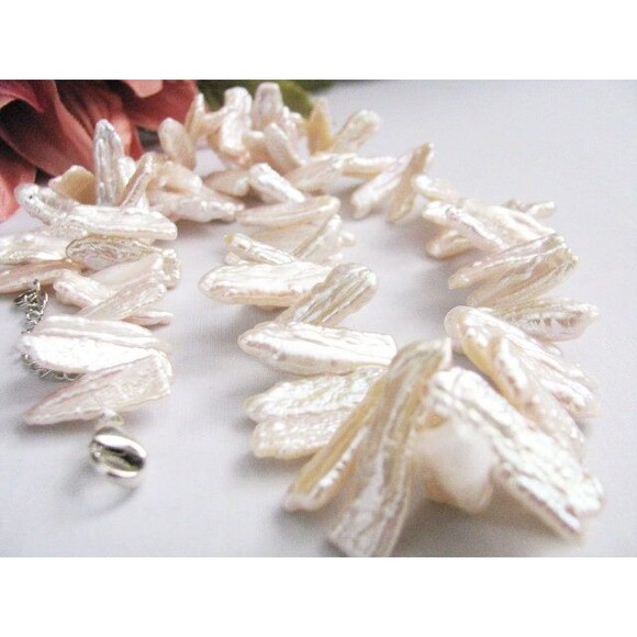 Biwa Stick pearl necklace sterling Silver clasp - Picture 8 of 10